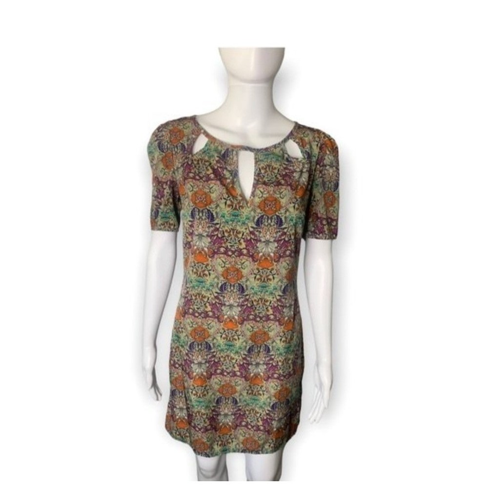 Maude Chai Garden Print Exposed Zipper Back Sheath Dress Size Small